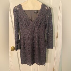 Adrianna Papell Evening Lace Dress Petite 8P Long Sleeve V-Neck Cocktail Formal